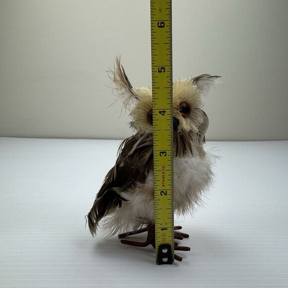 OWL Decor Beige Brown FEATHERS Free Standing HOME DECOR Bird - Picture 9 of 9